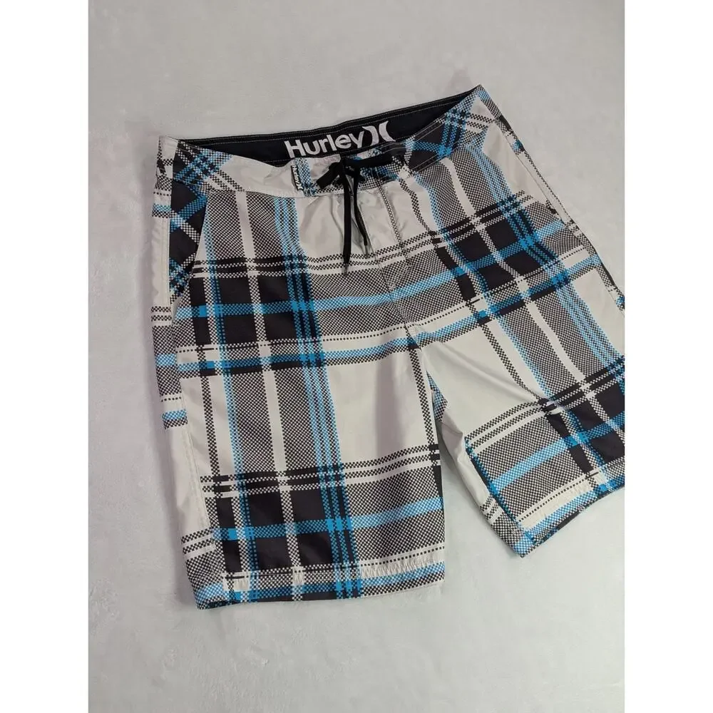 Hurley Phantom Boardshorts Mens 36 Blue Plaid Stretch Swim Trunks